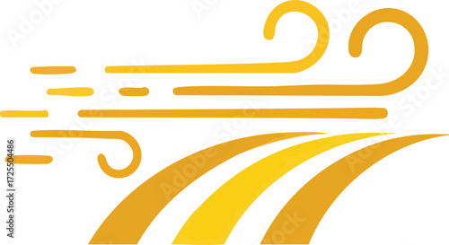 Stylized golden wind blowing over stylized land illustration