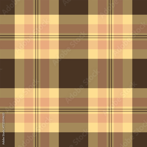 Classic plaid pattern in warm brown and beige tones. Seamless texture, ideal for textile design, backgrounds, or digital art projects needing a rustic, cozy feel.
