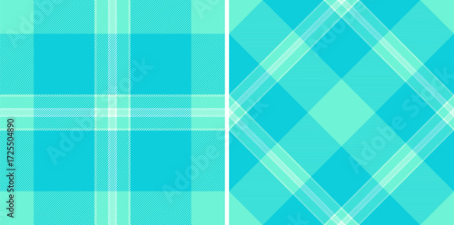 Two distinct turquoise plaid patterns, classic and modern, seamlessly combined. Versatile backdrop for design, fashion, textile, or creative projects requiring a fresh aesthetic.