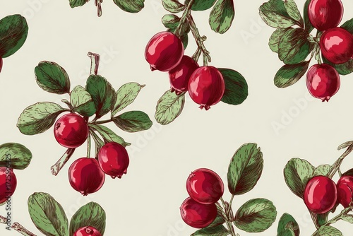 Red berries and leaves repeat pattern