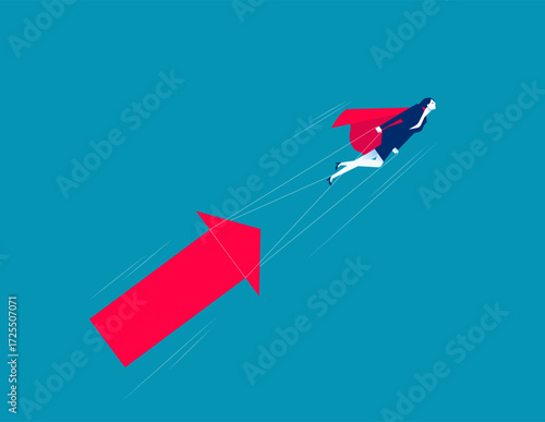 Growth. Businessman tries to pull up an arrow