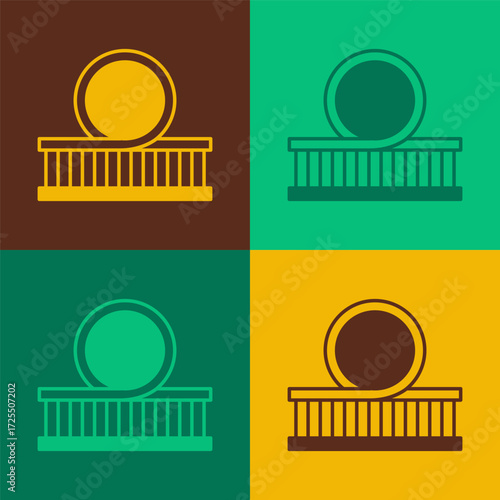 Pop art Roller coaster icon isolated on color background. Amusement park. Childrens entertainment playground, recreation park. Vector