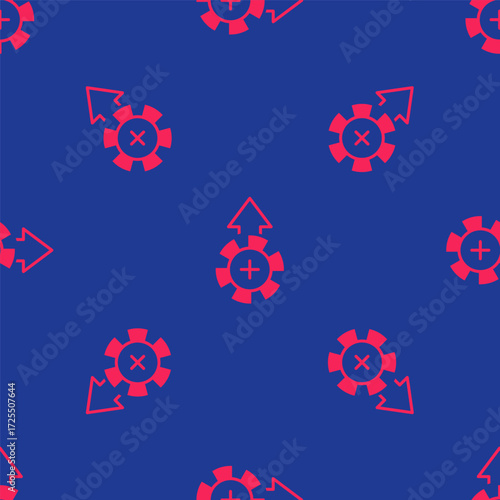 Red Casino chips icon isolated seamless pattern on blue background. Casino gambling. Vector