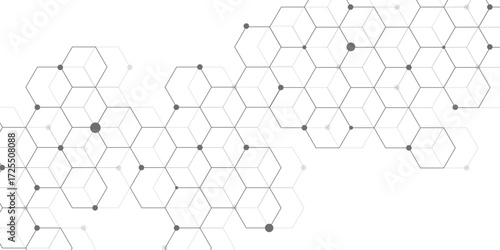 Molecular structure abstract tech background. Geometric white background. Vector banner design with hexagons. Science network pattern, connecting lines and dots Medical background, Vector illustration
