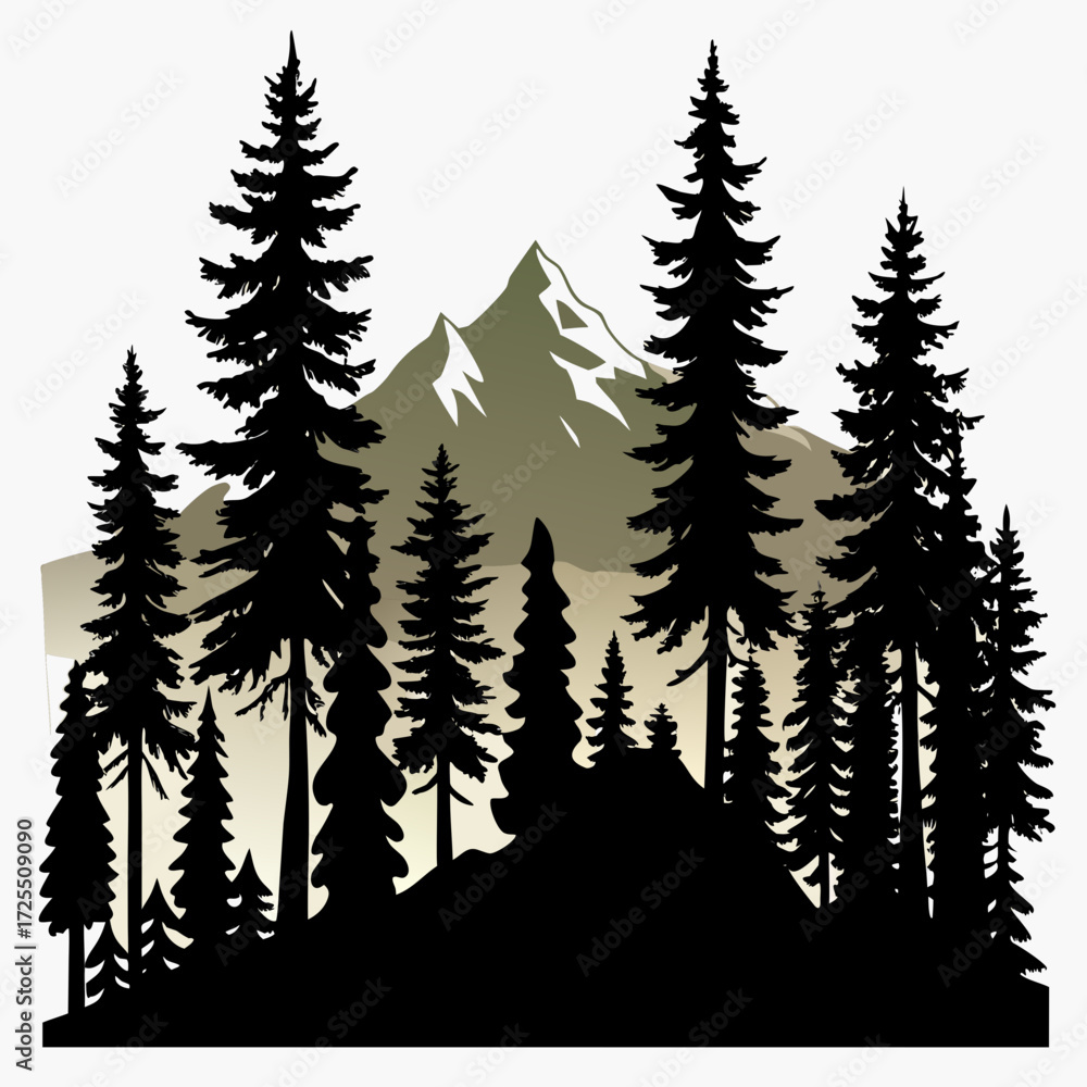 Fototapeta premium Mountain Forest Silhouette Vector
