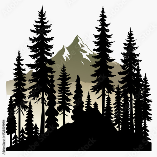 Mountain Forest Silhouette Vector
