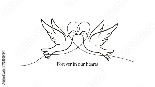 White doves heart outline birds