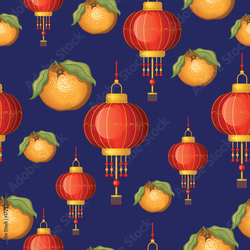 Lanterns and tangerines background