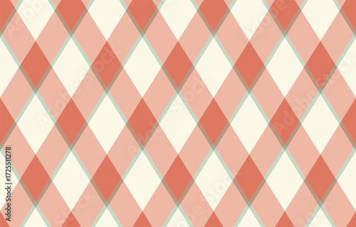 Argyle pattern of geometric rhombus. Harlequin check wallpaper design. Classic diamond shaped textile material for web background, print fabric clothing, sweater, wrapping paper, gift card, invitation