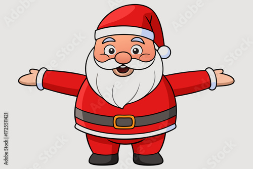 Cheerful cartoon Santa Claus with arms outstretched in red suit and hat Christmas holiday