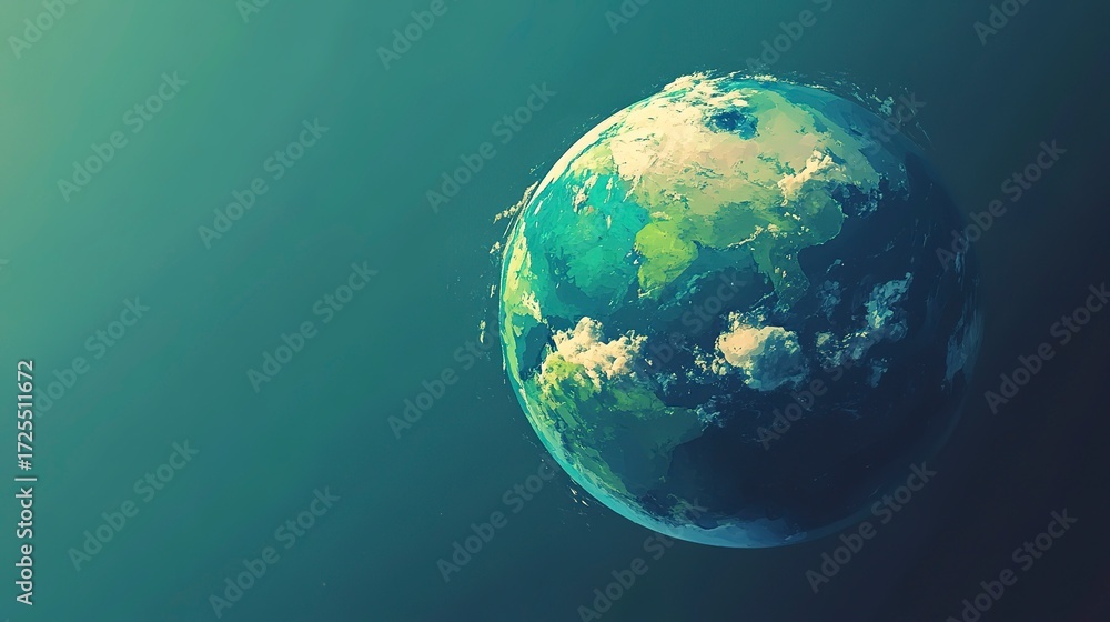 Fototapeta premium Flat design of Earth showcasing reduced pollution and clear skies in a vibrant and colorful style