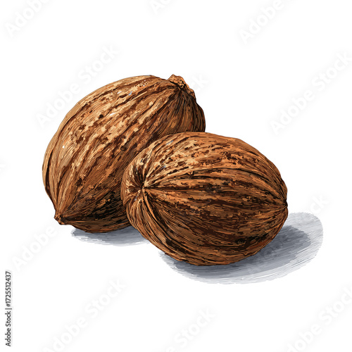 Whole Nutmeg Seeds Illustration