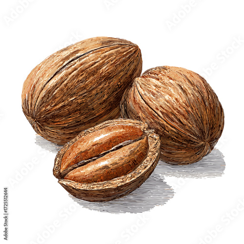 Whole Nutmeg Seeds Illustration