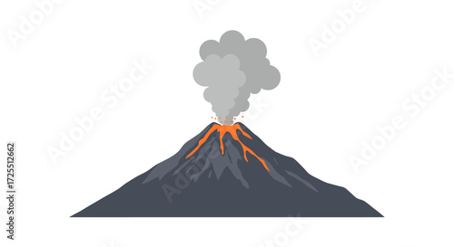 Erupting Volcano with Lava Flow and Ash Cloud Illustration.