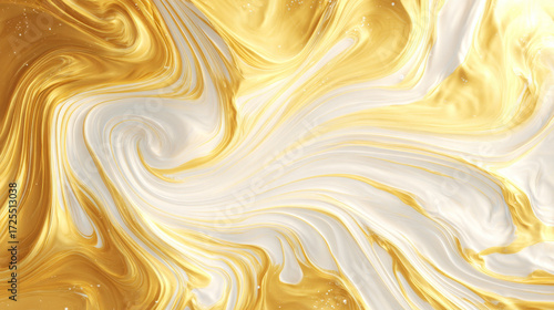 Swirls of golden and white create a mesmerizing abstract art piece full of elegance and fluidity