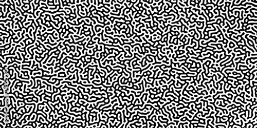 Turing reaction diffusion monochrome seamless pattern with chaotic motion .Linear design with biological shapes. Organic lines in memphis. abstract turing organic wallpaper background .	