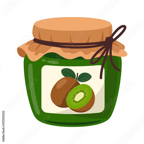 Kiwi jam in glass jar isolated on white background, homemade marmalade