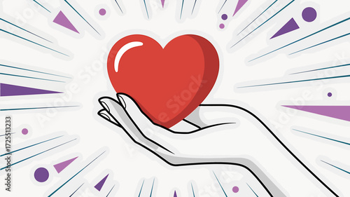 Hand holding red heart with love and care isolated on white background
