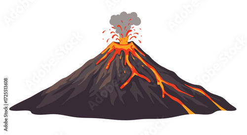 Erupting Volcano with Molten Lava Flowing Downside 1.