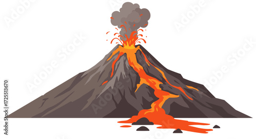 Erupting Volcano with Molten Lava Flowing Downside.