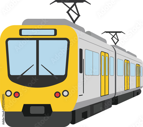 Modern yellow electric train car transportation system public transit journey travel isolated on transparent background