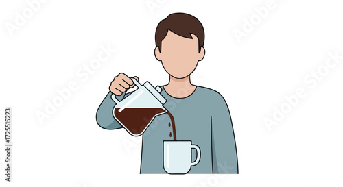 Anonymous character pouring hot coffee into a mug for a morning caffeine boost and energy boost to starts the day with vigor and enthusiasm
