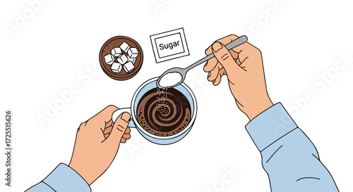 Sweetening the Moment: Adding Sugar to Coffee with a Spoonful of Sweetness, Perfect for morning indulgence and flavoring refreshment creating a