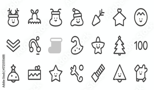 Collection of 100 christmas and holiday themed line art icons for web design