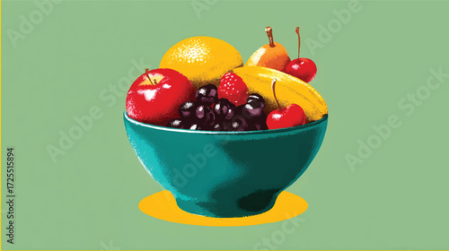 Colorful fruit bowl illustration