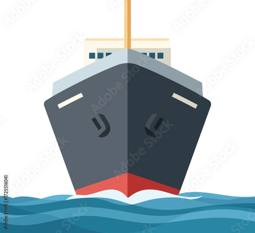 Front view of a large ship sailing on blue waves maritime transportation icon isolated on transparent background