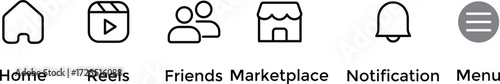 Facebook App Interface Icons Set. Facebook App Interface on transparent background. Popular Facebook Social media icons editorial vector.
