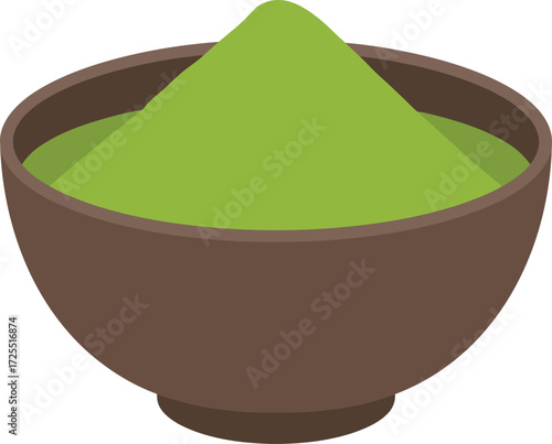 Green matcha powder in bowl fresh organic japanese tea ingredient for healthy lifestyle isolated on transparent background