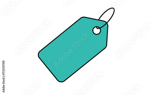 Simple teal price tag or label with a loop, an icon representing pricing, sales, or identification for retail and commerce.
