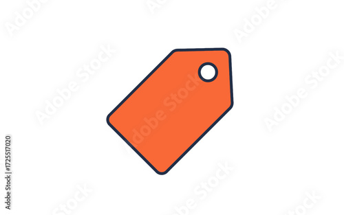 An orange price tag graphic with a hole at the top, isolated on a white background.