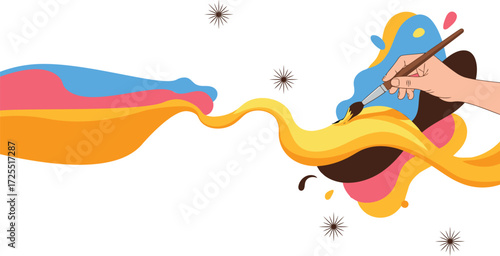 Artist skillfully applies vivid colors with a paintbrush creating abstract designs and bold art expression