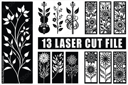 Elegant floral and violin laser cut designs for crafts