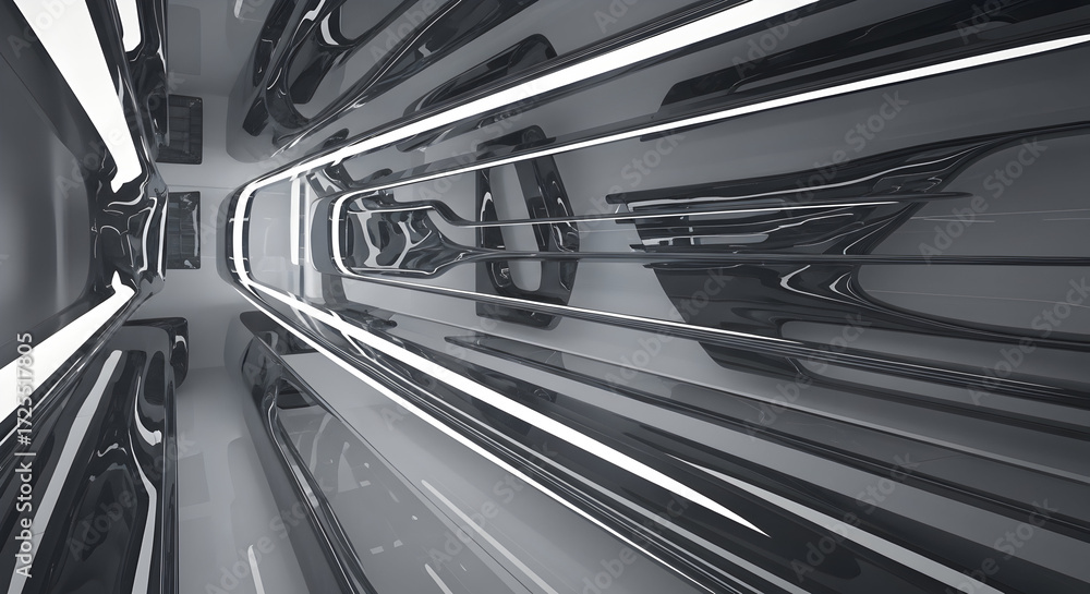 Fototapeta premium Abstract Image of Metallic Reflections Creating Futuristic Geometric Patterns, Depicting the Beauty of Modern Art and Technology