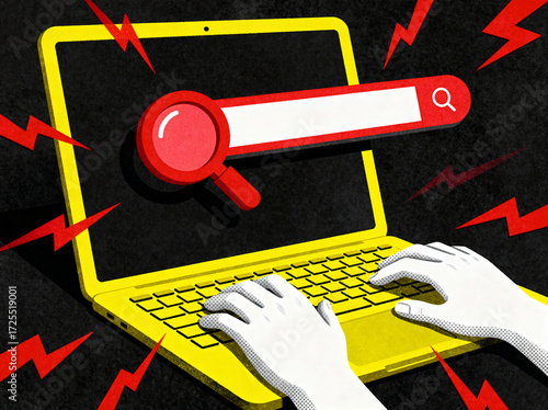 Online Search Engine Technology Magnifying Glass on Laptop Screen Technology Concept