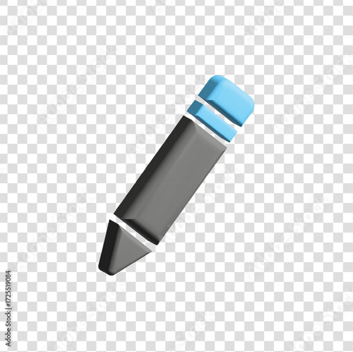 This PNG icon shows a gray and blue 3D pencil, symbolizing edit, write, and note-taking, perfect for medical forms, patient records, and healthcare applications.