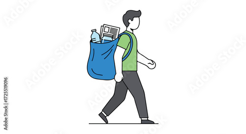 Person Carrying Recyclables in a Bag for Proper Disposal and Eco-Friendly Living Awareness Portrayal