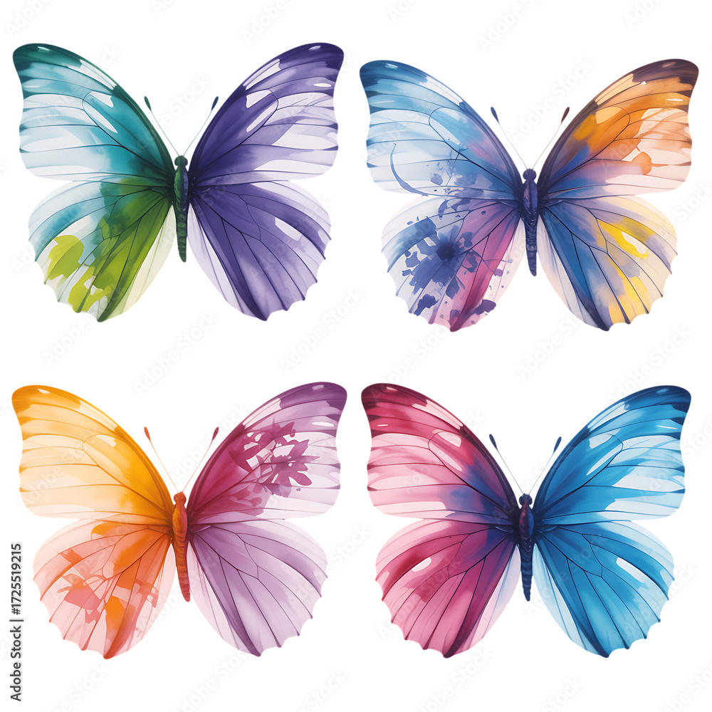 Fototapeta premium Colorful watercolor butterflies butterfly artistic