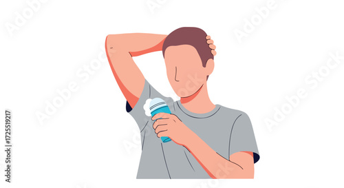 Man Applying Deodorant: Depiction of hygiene routine and personal care moments within daily life, promoting cleanliness and well-being, illustration