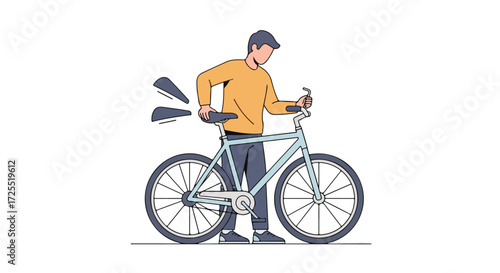 Man checking bicycle seat comfort before a ride, ensuring the bike is ready for an enjoyable trip, showcasing healthy lifestyle