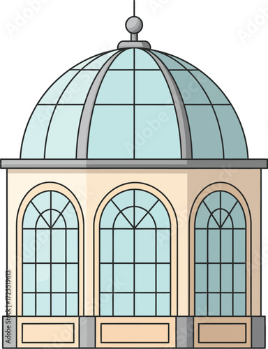 Ornate conservatory dome structure with arched windows classic greenhouse architecture botanical garden feature isolated on transparent background