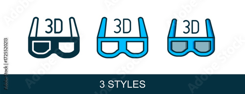 Filled outline 3D cinema glasses icon isolated on white background. Vector