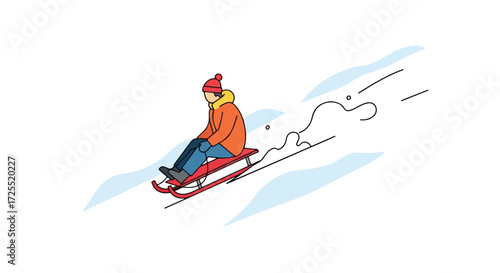 Illustration of a person sledding downhill in winter, creating a sense of fun and joy on a snowy slope in an engaging graphic representation