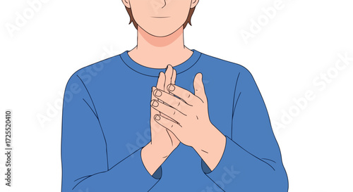 Illustration of a person with hands together in anticipation or focus indicating thoughtful planning or quiet concentration and hopeful expectation