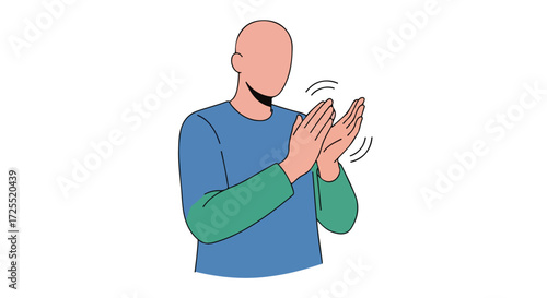 Illustrated character expressing approval through clapping, conveying success and achievement with faceless design and motion effects