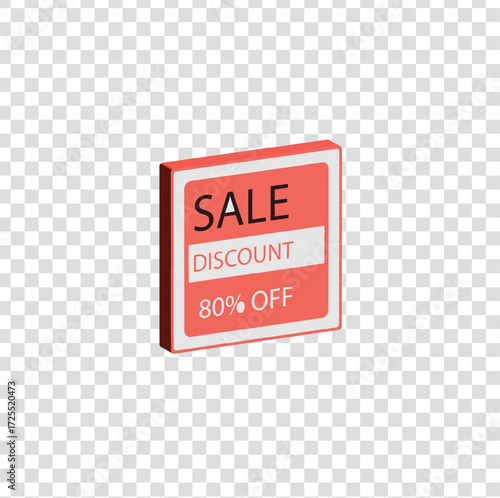 This PNG icon features a rectangular red 3D sign with the words “SALE 80% OFF,” designed for big promotional campaigns in healthcare, pharmacy, and online shopping.