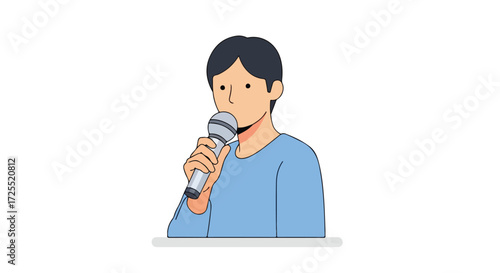Illustration of a person holding a microphone, possibly singing or giving a presentation or speech confidently to an audience